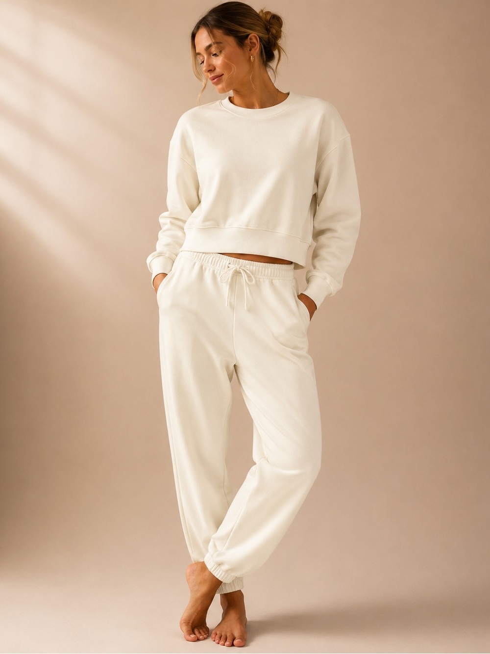 Haven Well Within Ivory Fleece Lounge Set | Matching Sweatshirt & Joggers Large